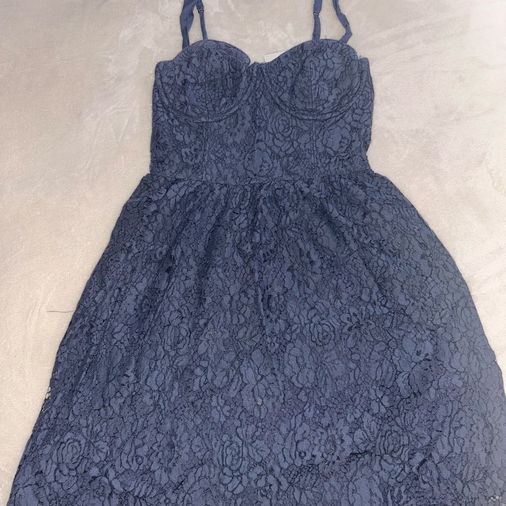 Lace Bustier A-Line Dress in Blue